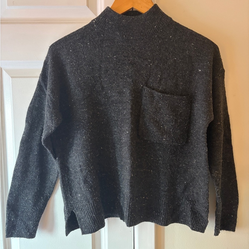 Madewell Dark Gray Mock Neck Women's Sweater with Pocket